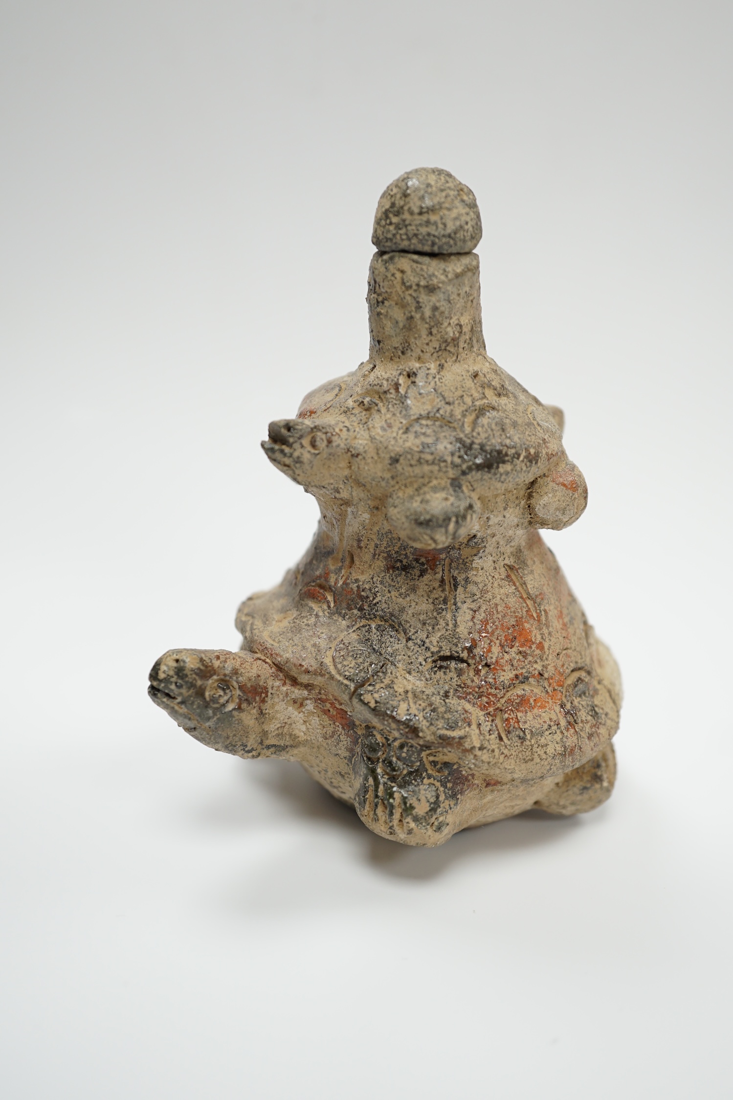 A Chinese turtle vessel and stopper, Tang or later, 11cm high